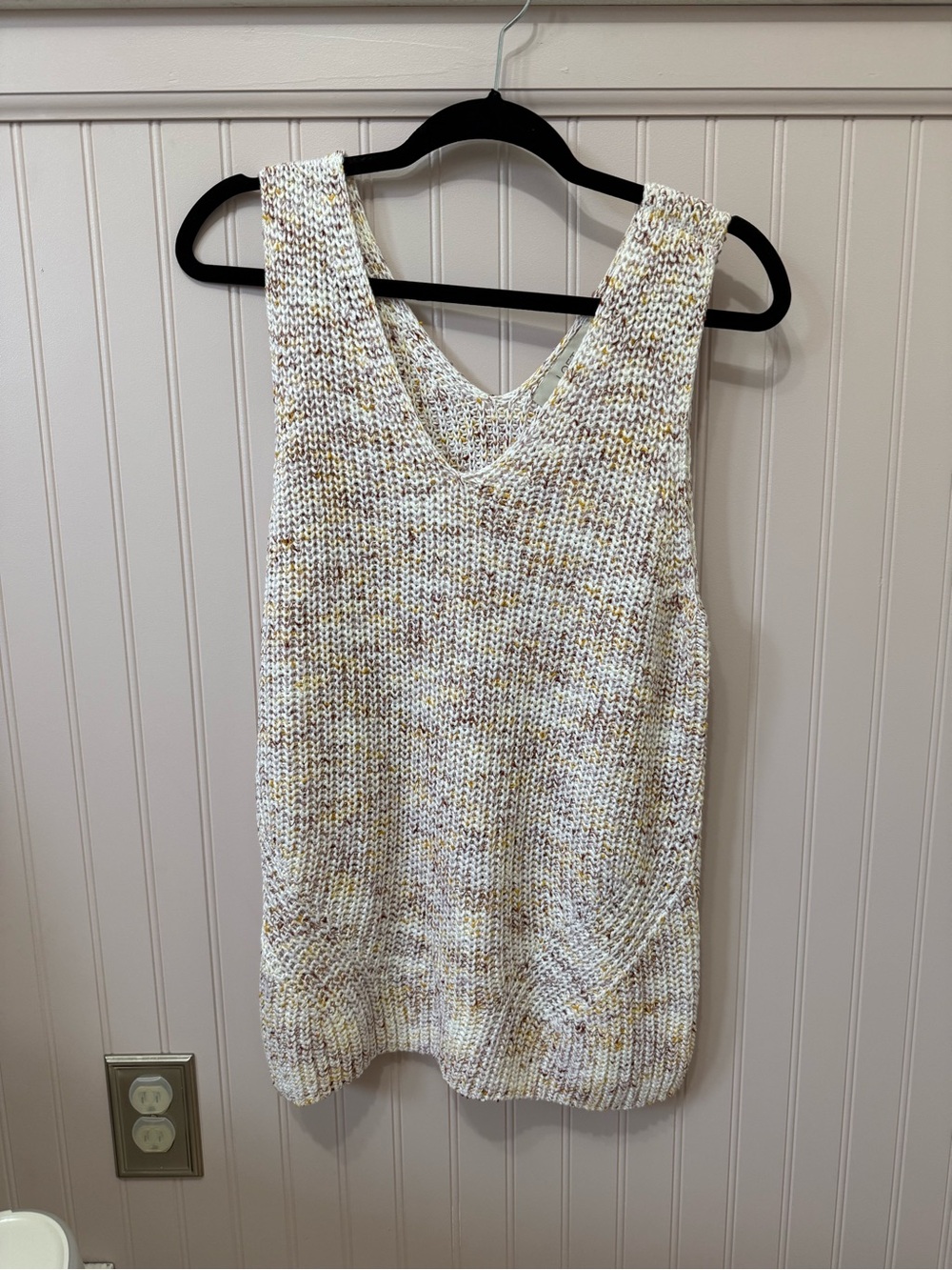 LOFT Speckled Cream and Yellow Knit Tank Top